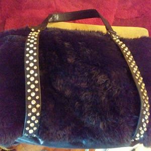 Faux fur handbag with rhinestones